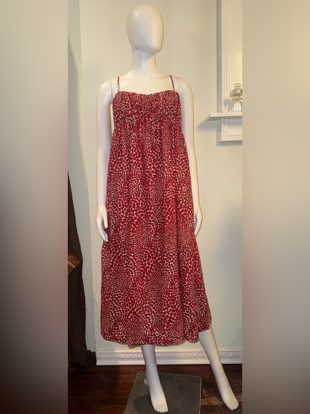 J. Crew Red Strawberry Printed Spaghetti-Strap Midi Dress